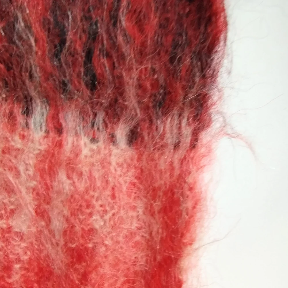 Vintage Mohair Blend Buffalo Plaid‎ Red and Black Scarf